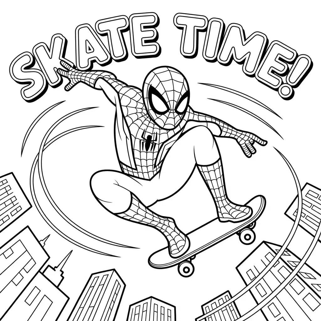 Spider-Man Skateboarding Coloring Pages (Free PDF Printables)