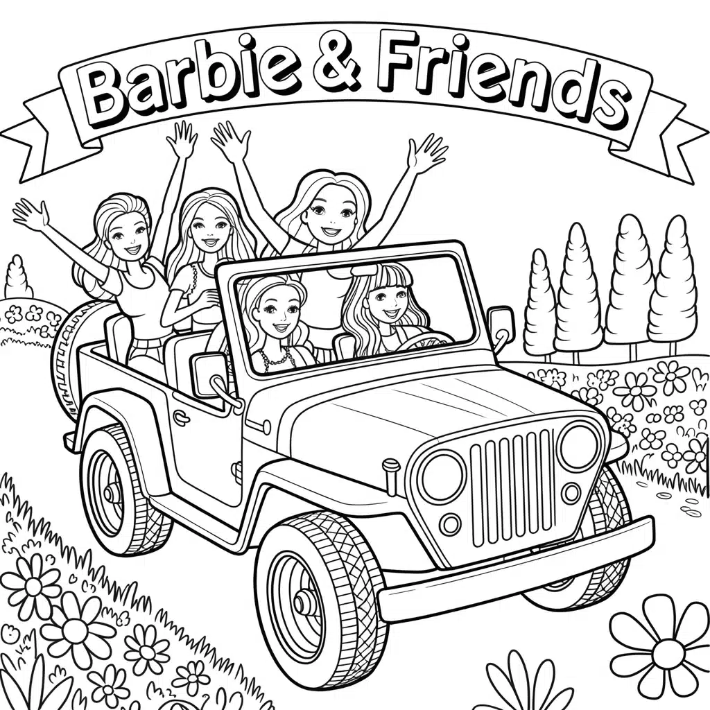 Barbie And Friends In Jeep Coloring Pages 12 Free PDF Printables 1 Barbie And Friends In Jeep Coloring Pages (Free PDF Printables)